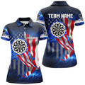 Custom Blue Galaxy American Flag Darts Patriotic League Women's Polo Shirts S-5XL
