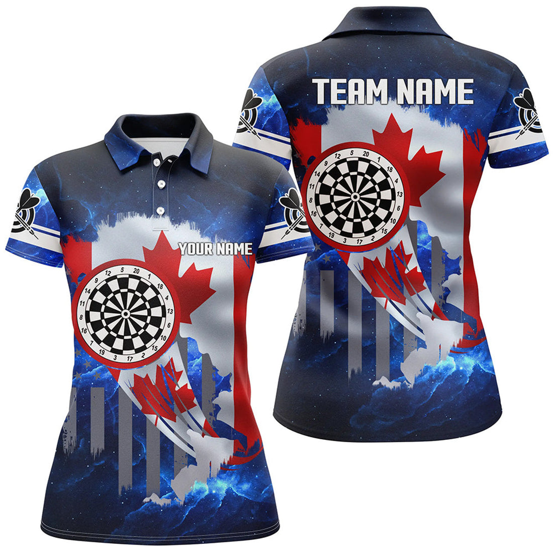 Custom Canada Flag Blue Galaxy Patriotic League Darts Shirt Women's Polo Shirts S-5XL