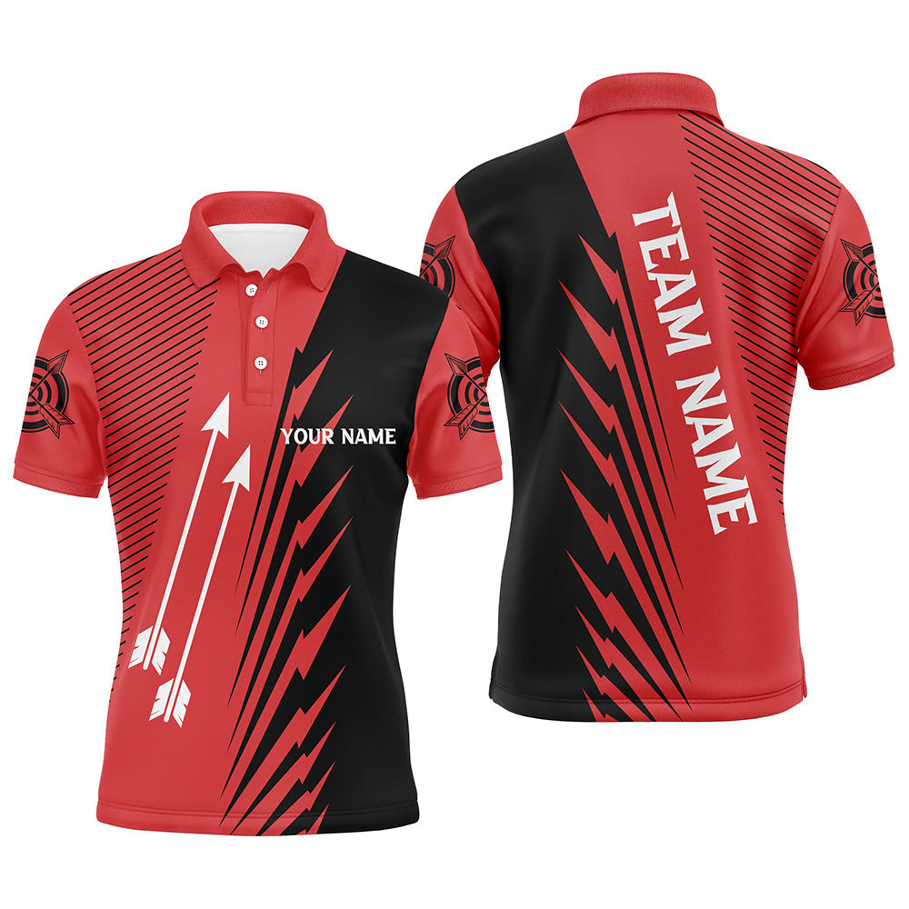 Custom Red Black Archery Arrows Shirt Personalized Name Men's Polo Shirt S-5XL