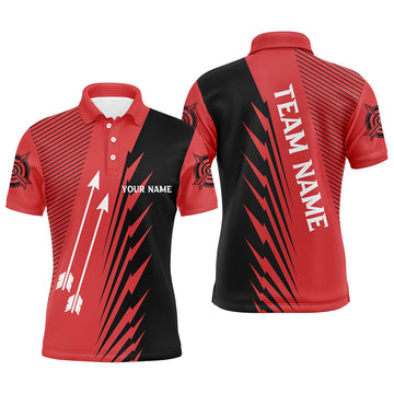 Custom Red Black Archery Arrows Shirt Personalized Name Men's Polo Shirt S-5XL