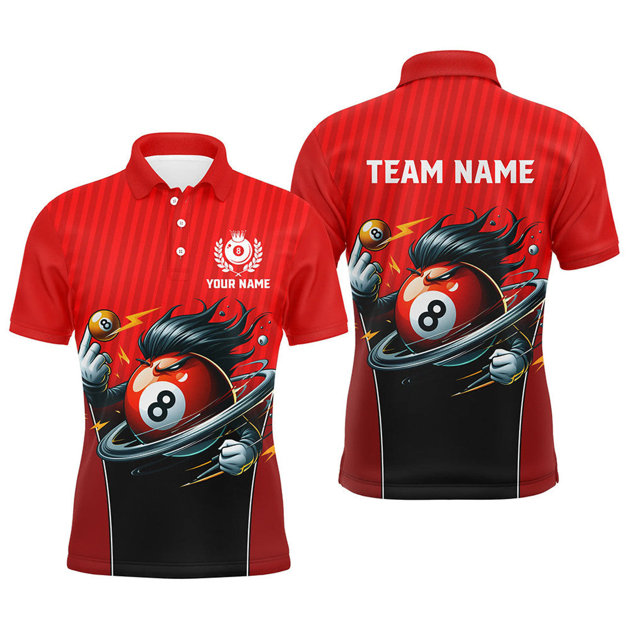 Personalized Red Billiard 8 Ball Cartoon Men's Polo Shirt S-5XL