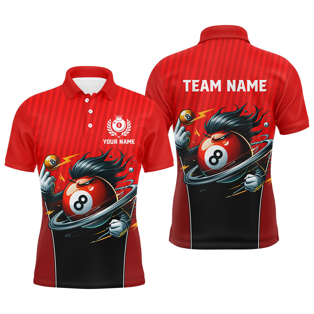 Personalized Red Billiard 8 Ball Cartoon Men's Polo Shirt S-5XL