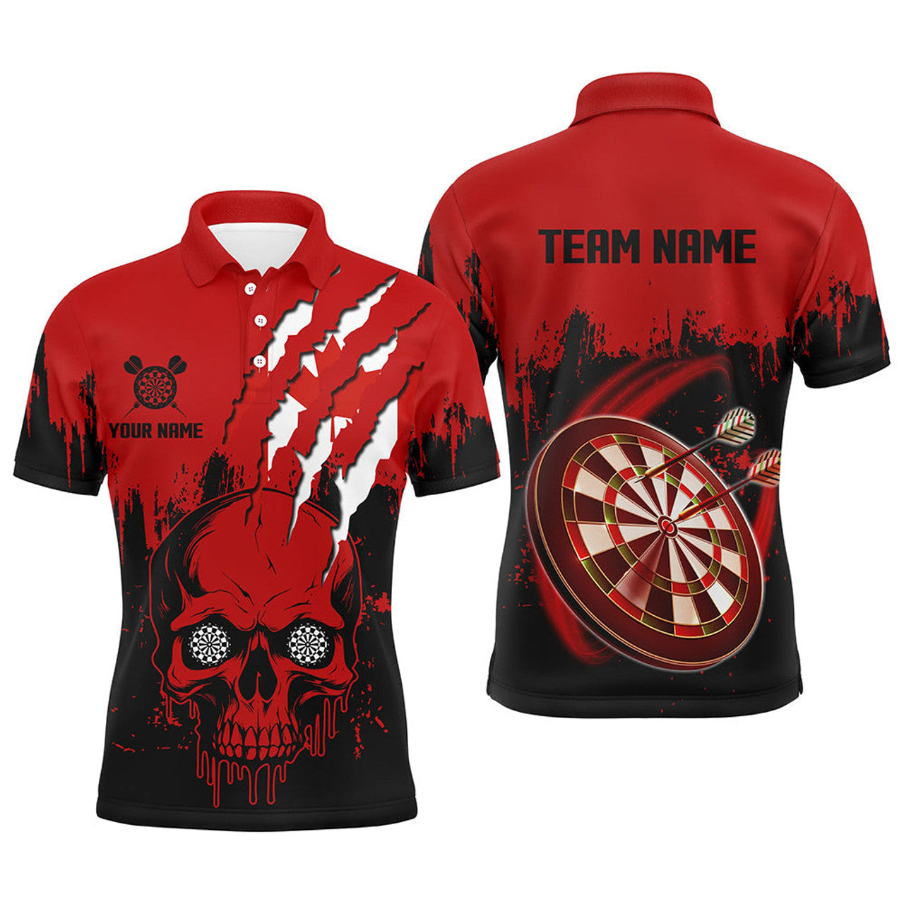 Custom Black Red Dart Skull Canada Flag Shirt Men's Polo Shirt S-5XL