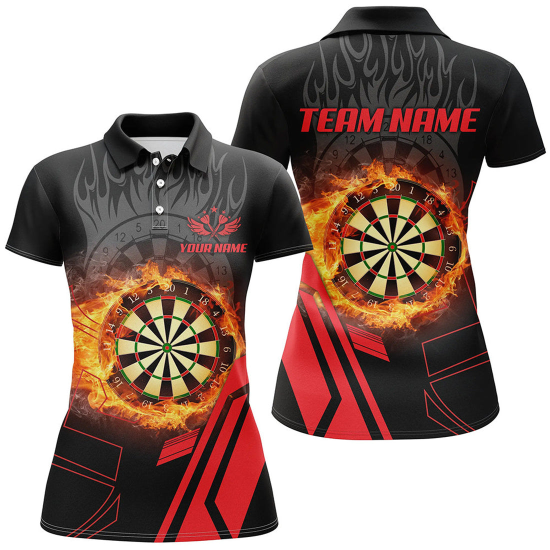 Custom 3D Dartboard Fire Flame Red Darts Gift for Player Women's Polo Shirts S-5XL
