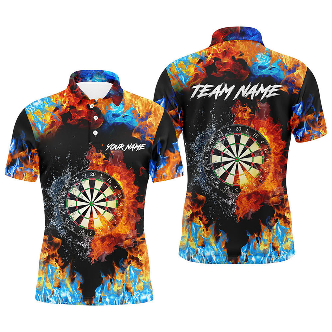 Personalized Fire and Water 3D Darts Jersey Men's Polo Shirt S-5XL