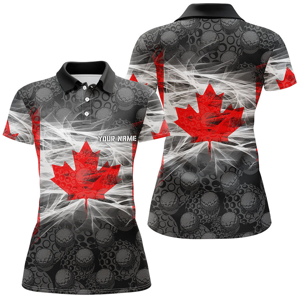 Custom Canada Leaf Red Black Golf Shirts Patriotic Design Women's Polo Shirts S-5XL