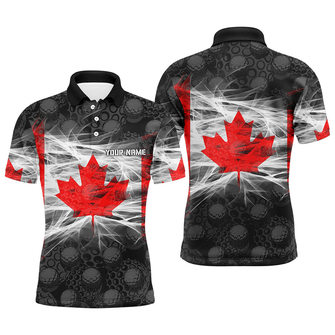Custom Black Men's Golf Red Canada Leaf Patriotic Flag Men's Polo Shirt S-5XL