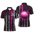 Custom Pink Grunge American Flag Patriotic Golf Gifts Men's Polo Shirt S-5XL