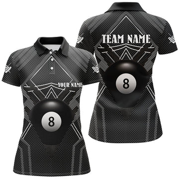 Custom 8 Ball Pool Billiards Outfit Black Design Women's Polo Shirts S-5XL