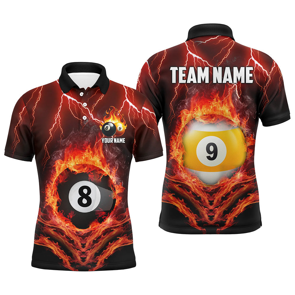 Billiard 8 Ball & 9 Ball Fire Lightning Custom 1/4 Zip Shirt Men's Polo Shirt S-5XL
