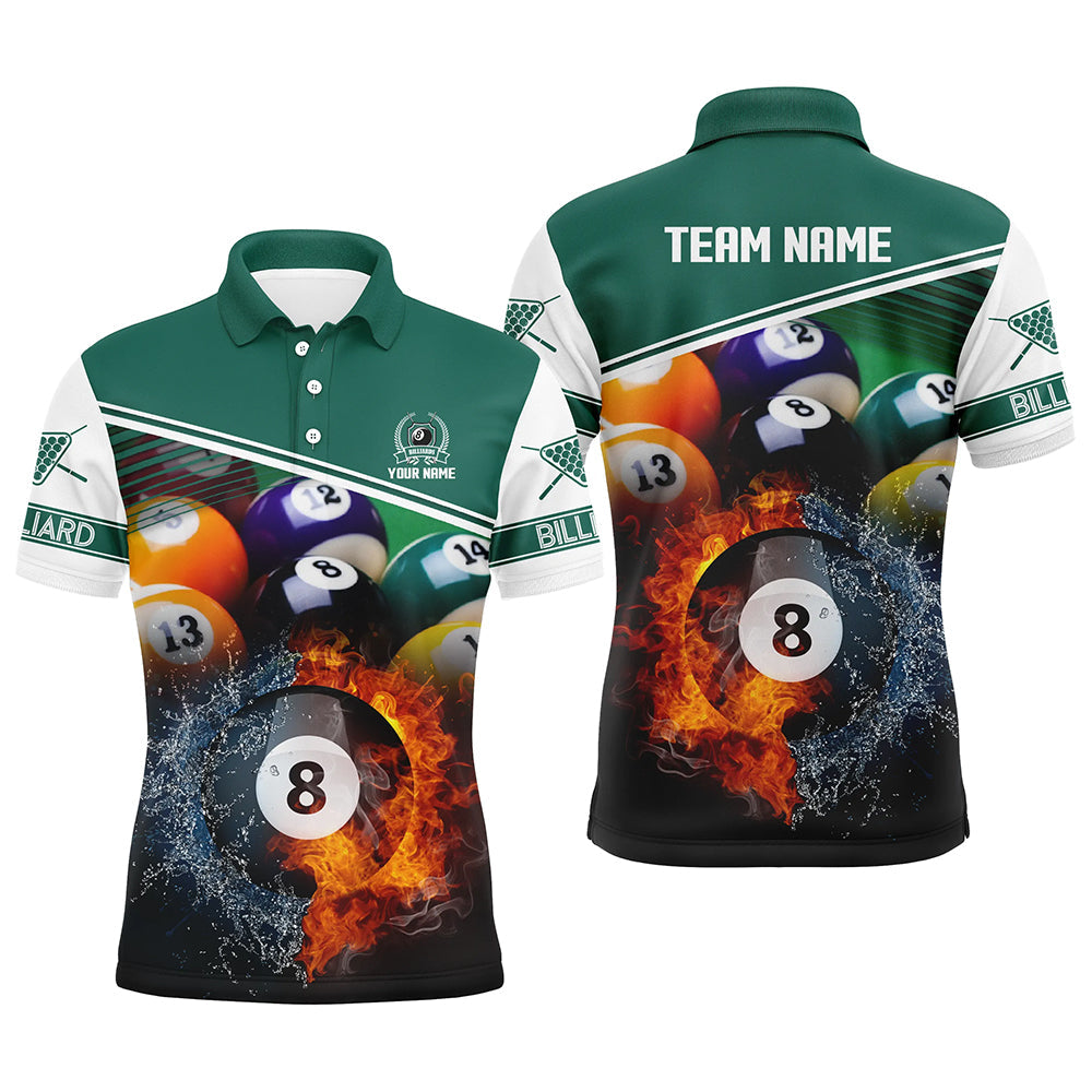 Personalized Billiard 8 Ball Fire and Water 3D Shirt for Men Men's Polo Shirt S-5XL