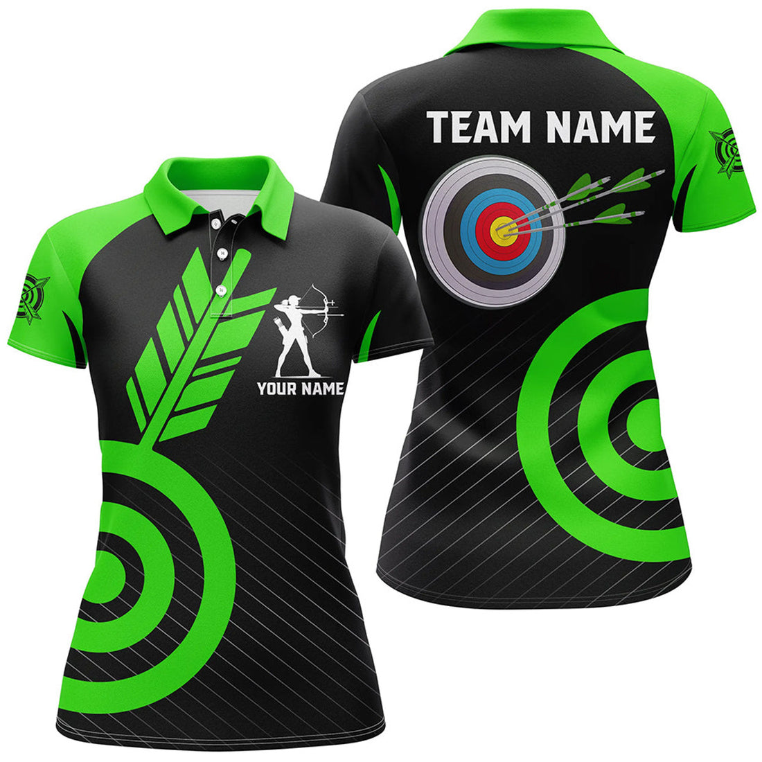 Custom Personalized Green Archery for Team League Women's Polo Shirts S-5XL