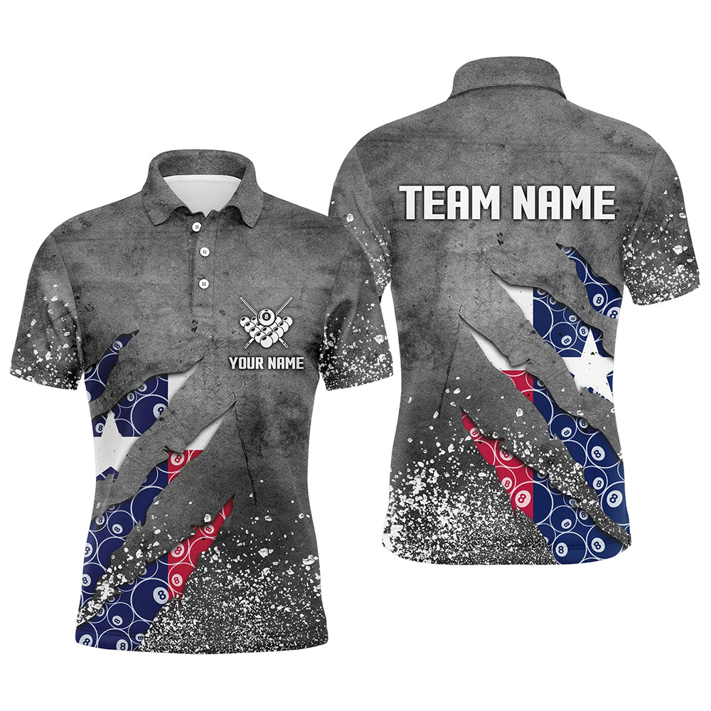 Custom Ball 8 Texas Flag Grey Grunge Billiard Shirt Men's Polo Shirt