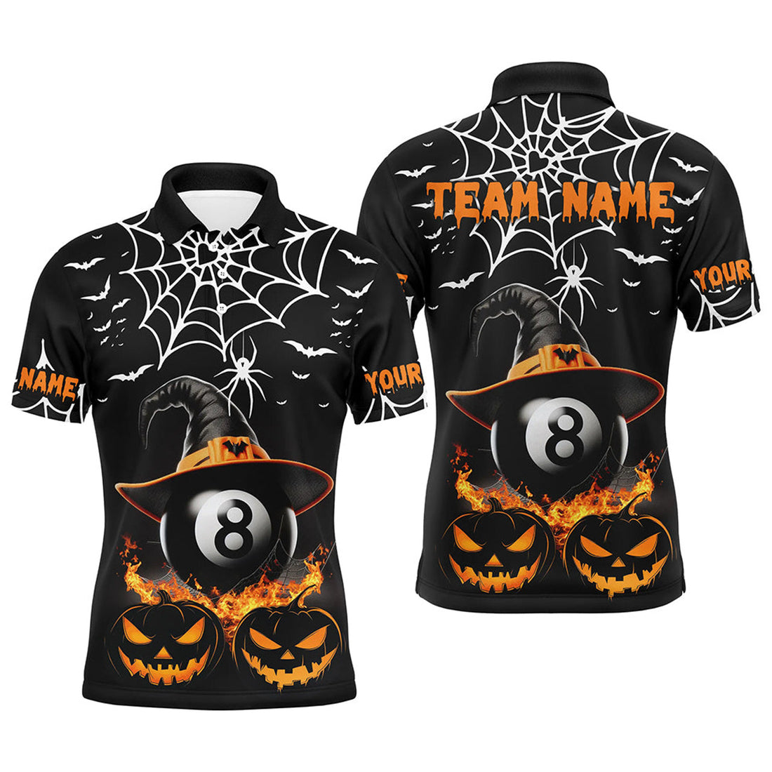 Custom Halloween Billiard Pumpkin 8 Ball Gift For Men Men's Polo Shirt S-5XL