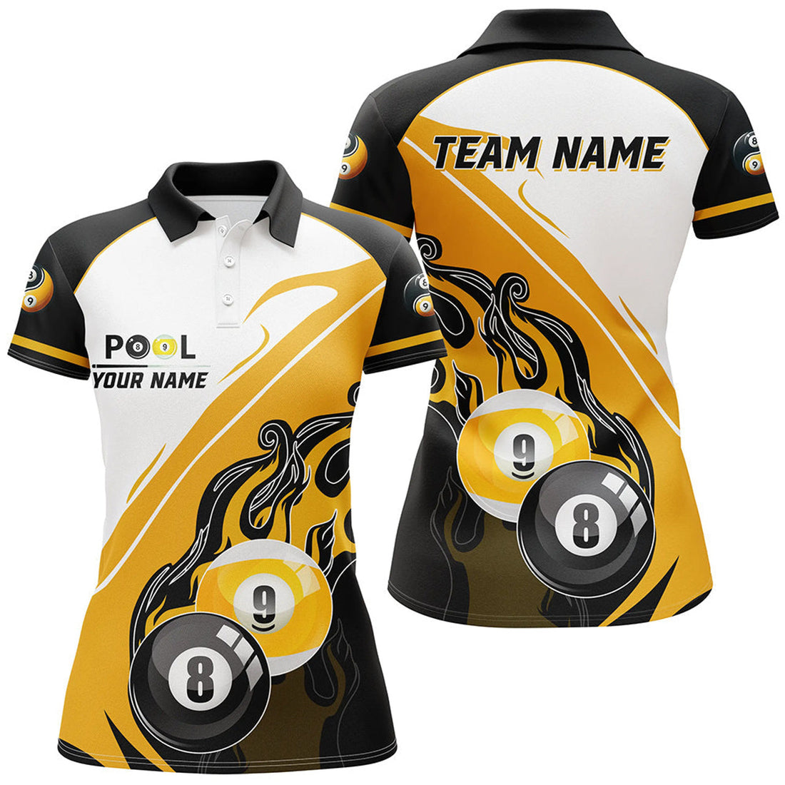 Personalized Black Yellow Billiard 8 Ball 9 Ball Pool Women's Polo Shirts S-5XL