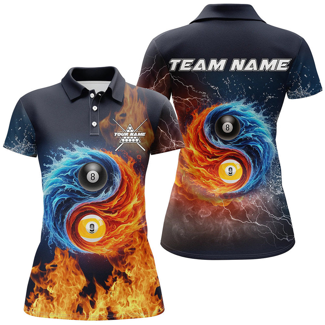 Custom Personalized Billiard 8 Ball 9 Ball 3D Water Fire Women's Polo Shirts S-5XL