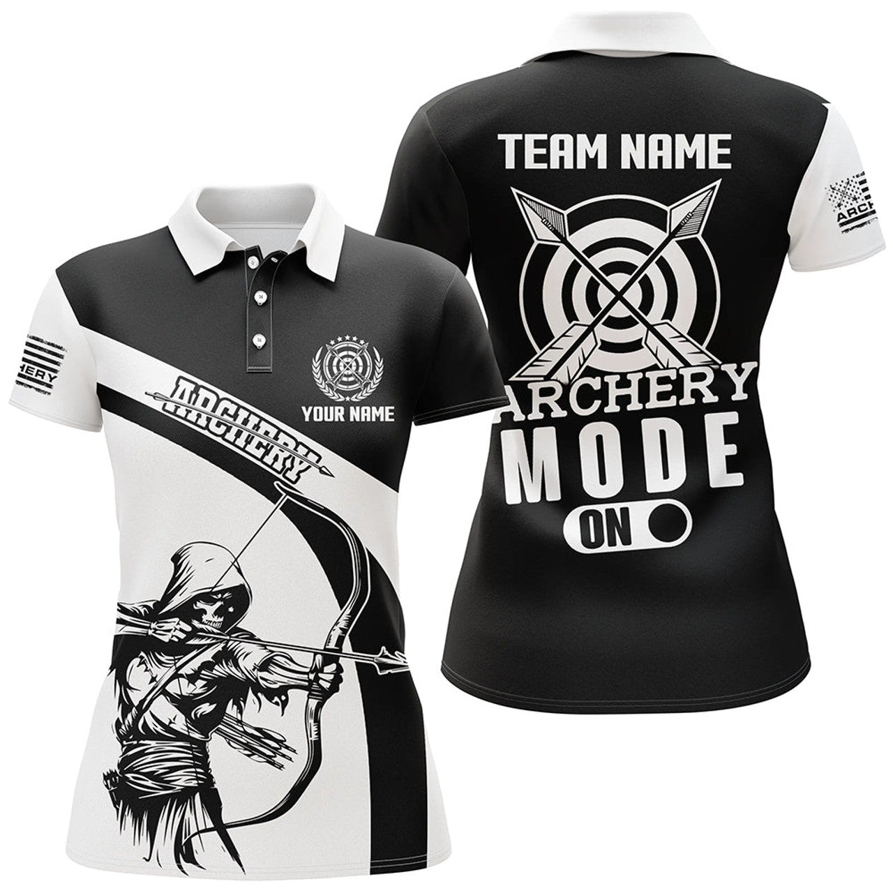 Custom Funny Death Archery Player Shirts Black White Women's Polo Shirts S-5XL