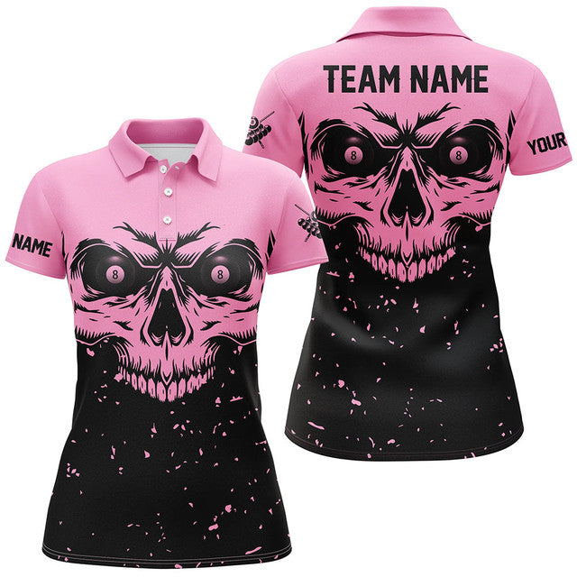 Custom Grunge Skull 8 Ball Billiards Apparel Clothing Women's Polo Shirts S-5XL