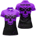 Custom Grunge Purple Black Skull 8 Ball Billiards Apparel Women's Polo Shirts S-5XL