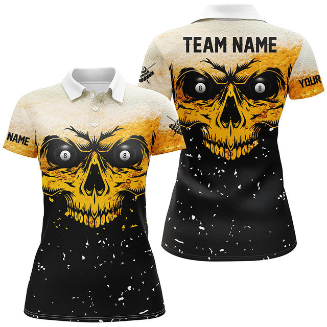 Custom Grunge Skull 8 Ball Billiards Apparel Women's Polo Shirts S-5XL