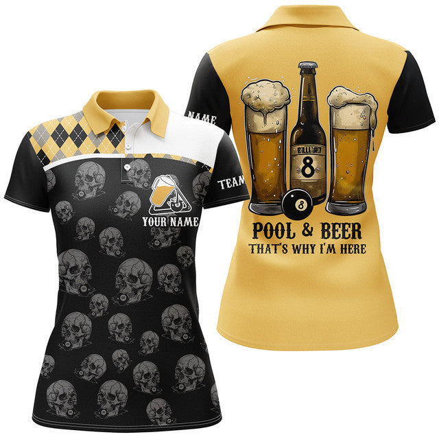 Custom Pool Beer That's Why I'm Here Billiard Yellow Black Women's Polo Shirts S-5XL