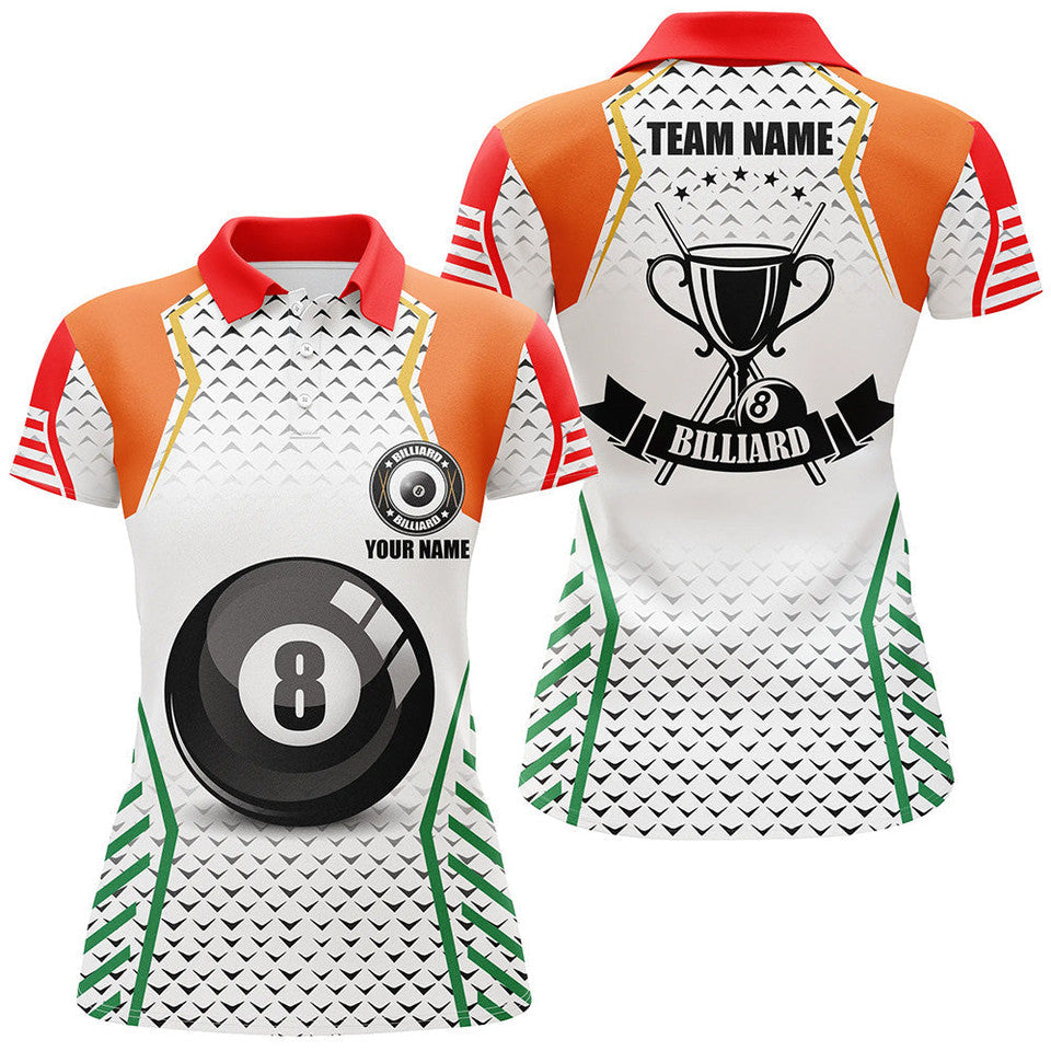 Custom Billiard 8 Ball Pool Orange Green Uniform Women's Polo Shirts S-5XL