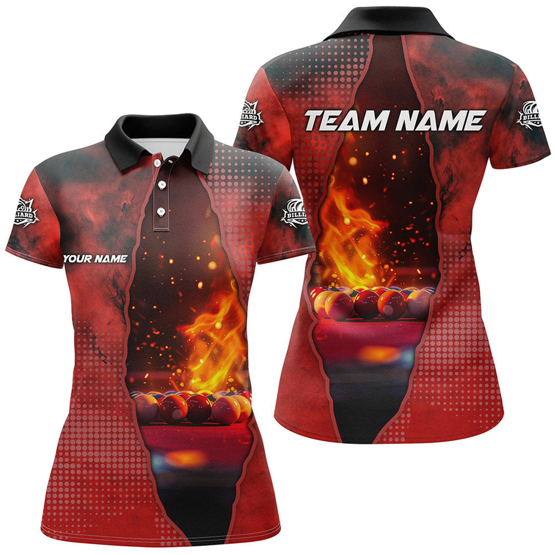 Custom Red Fire Billiard Balls 3D Printed Billiards Design Women's Polo Shirts S-5XL