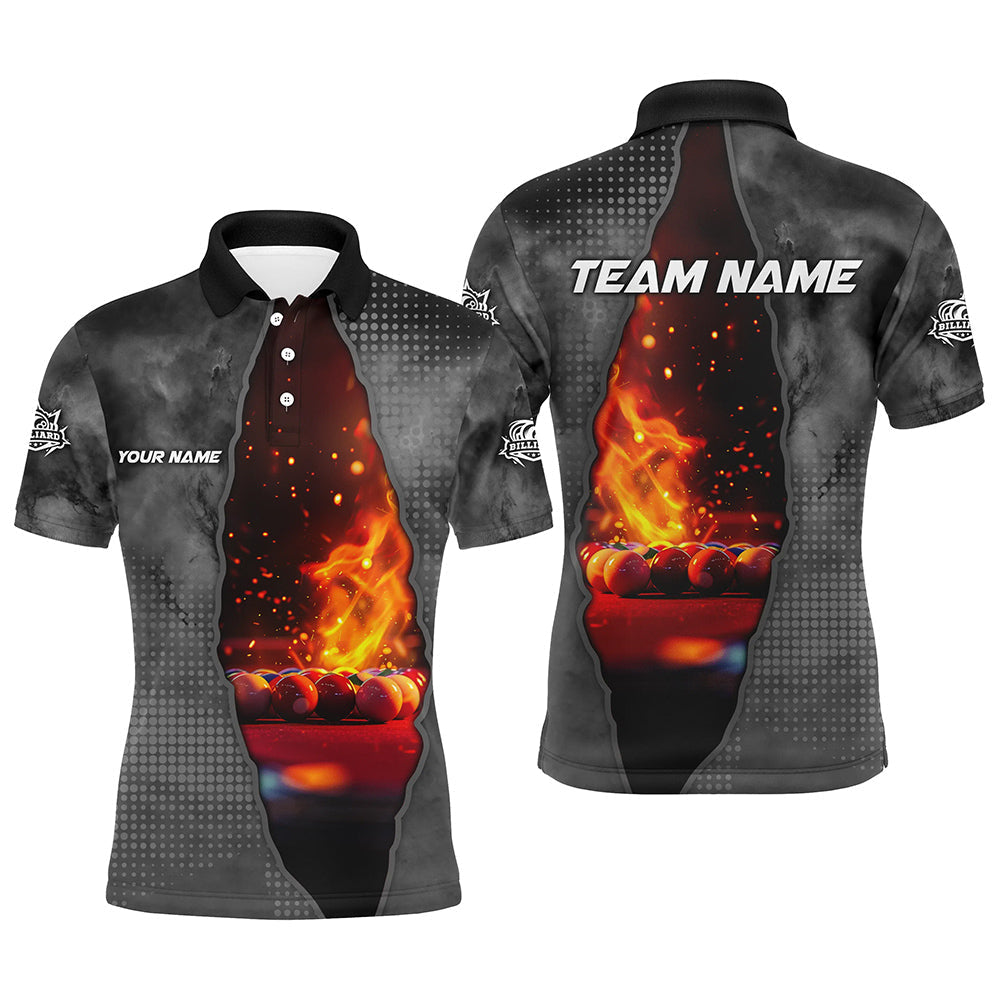 Custom Grey Billiard Balls Fire 3D Printed Shirt Billiard Apparel Men's Polo Shirt