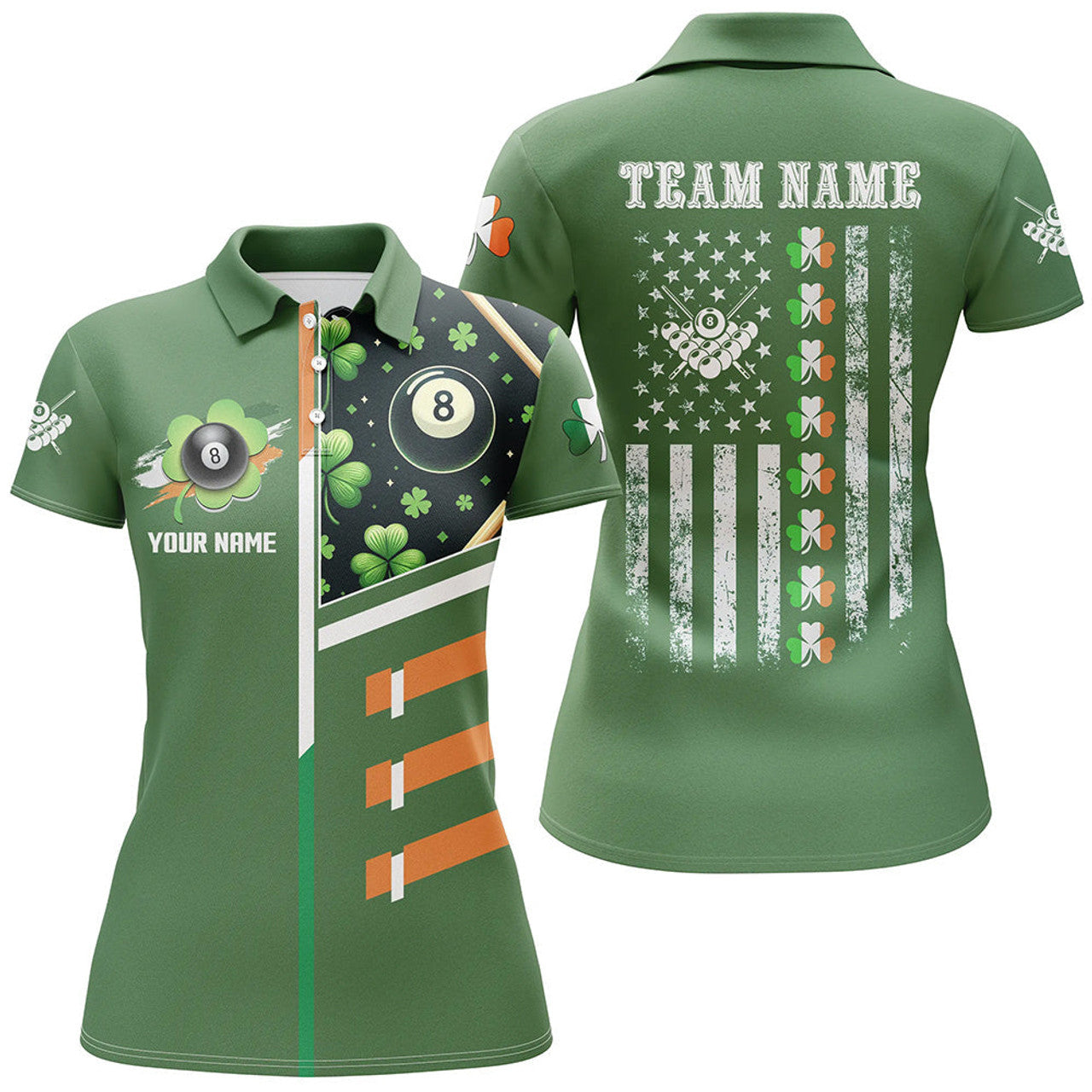 Custom Day American Flag Green Patrick Billiards Women's Polo Shirts S-5XL