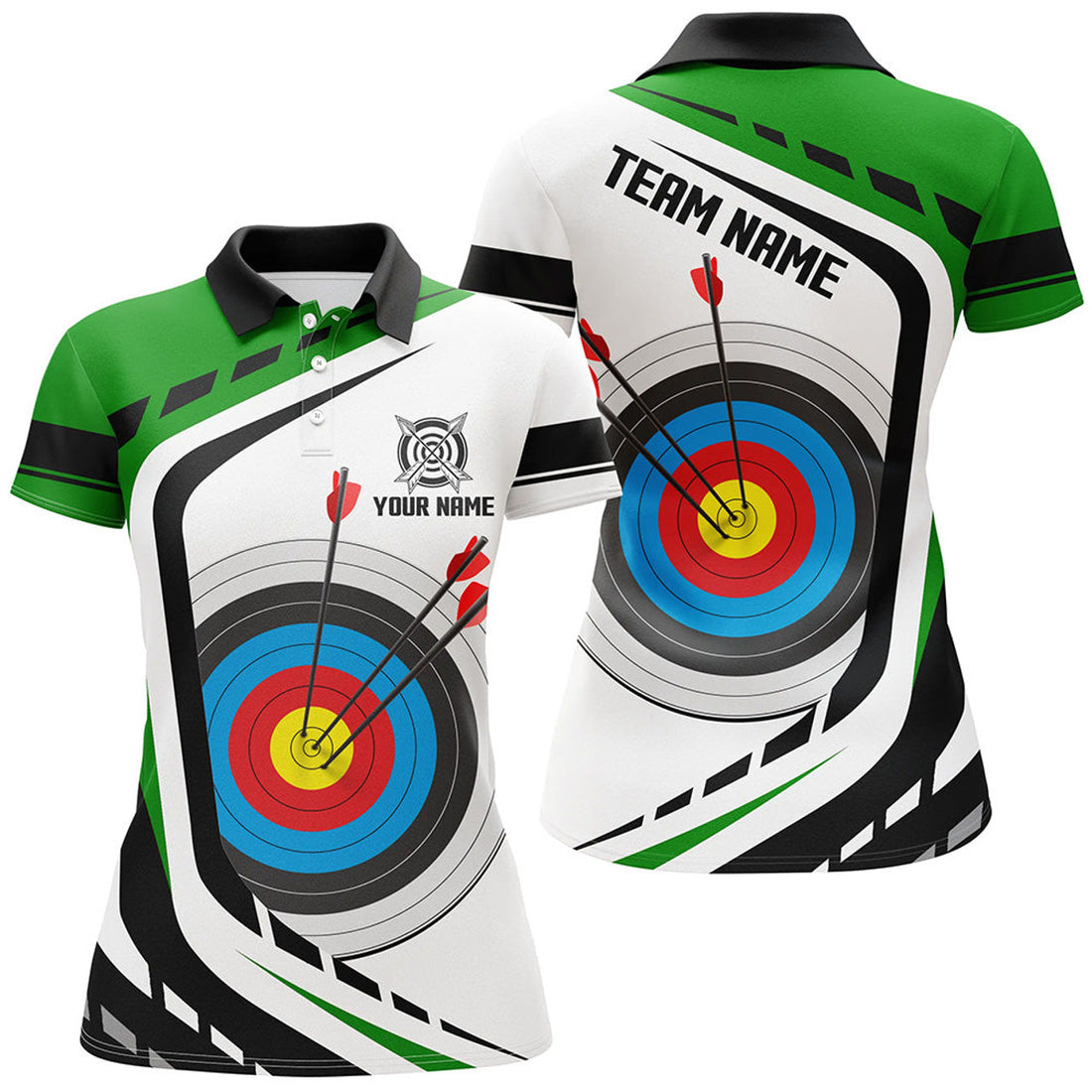 Custom Personalized Archery Target White Green Women's Polo Shirts S-5XL