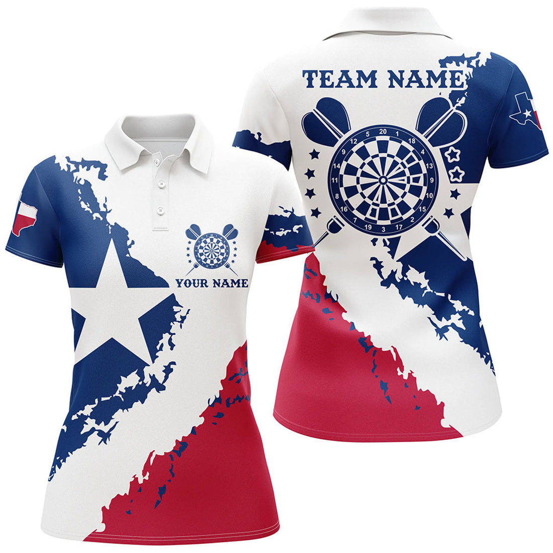 Custom Patriotic Texas Flag Darts for Grunge Style Women's Polo Shirts S-5XL