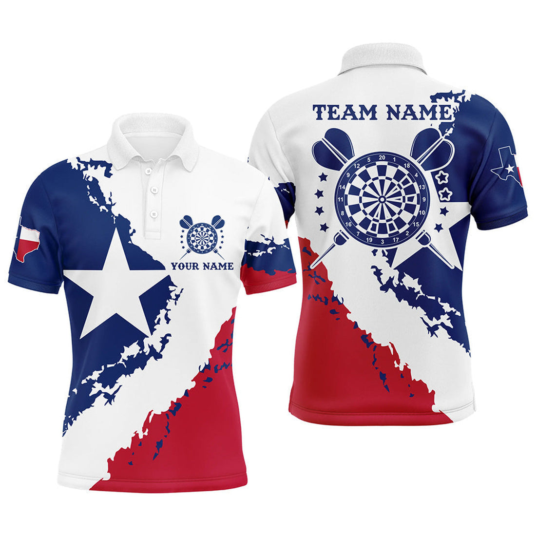 Grunge Texas Flag Darts Polo Quarter Zip Custom Patriotic Mens Polo Shirt S-5XL