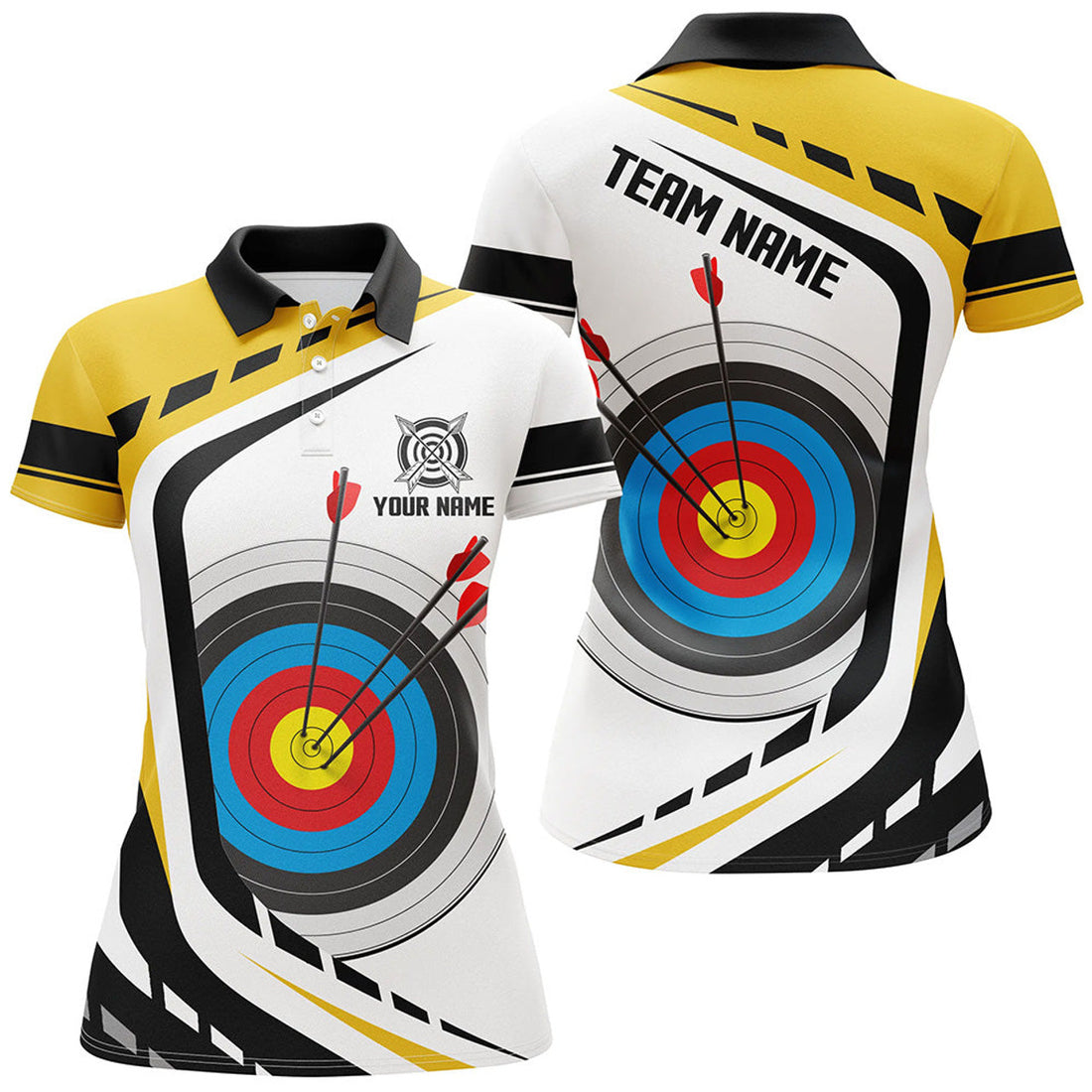 Custom Archery Target Design Yellow White Style Unique Women's Polo Shirts S-5XL