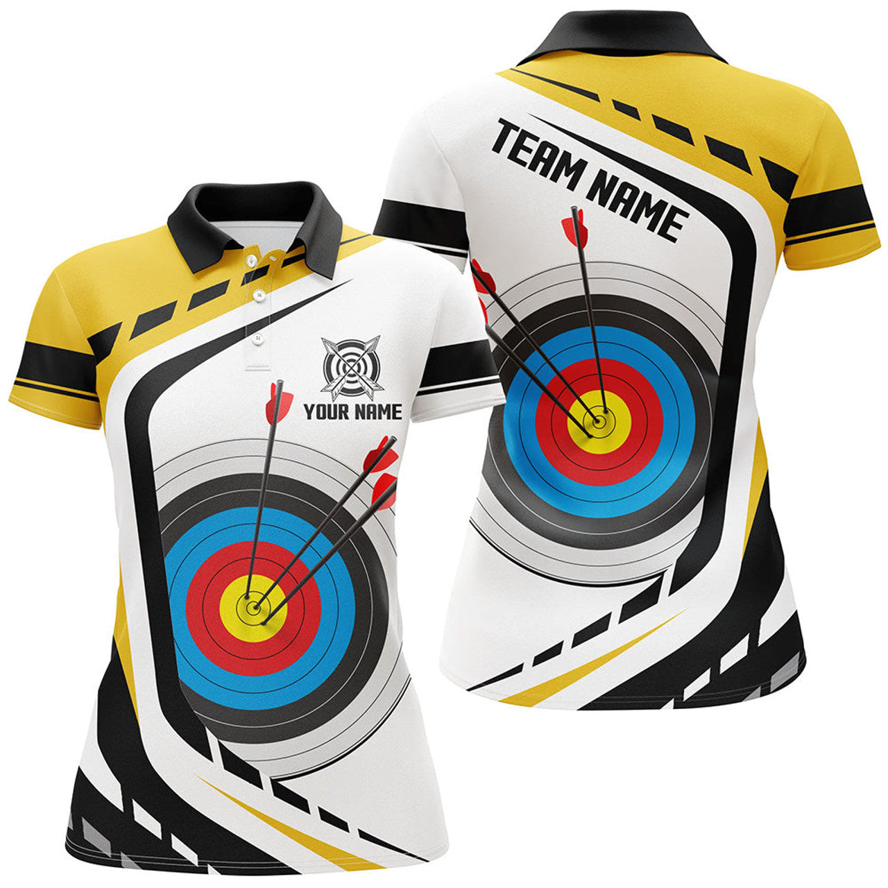 Custom Archery Target Design Yellow White Style Unique Women's Polo Shirts S-5XL