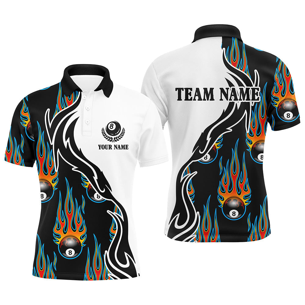 Flaming 8 Ball Billiard Custom Name Polo Shirt For Men Size S-5XL