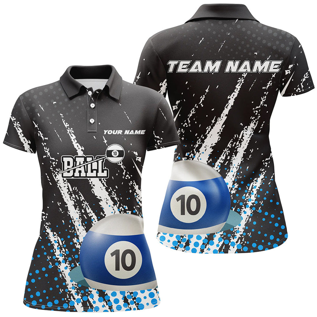 Custom Grunge 10 Ball Pool Sport Billiard Women Polo Shirts S-5XL