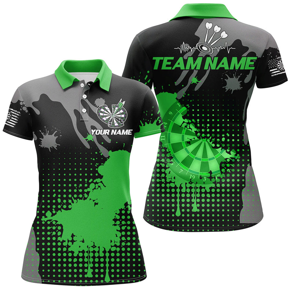 Custom Personalized Grunge Green Darts Team Shirt Style Women's Polo Shirts S-5XL