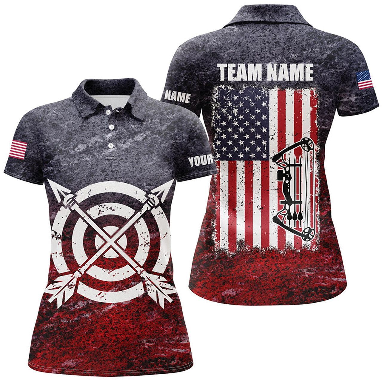 Custom Retro USA Flag Archery Patriotic US Archer Women's Polo Shirts S-5XL