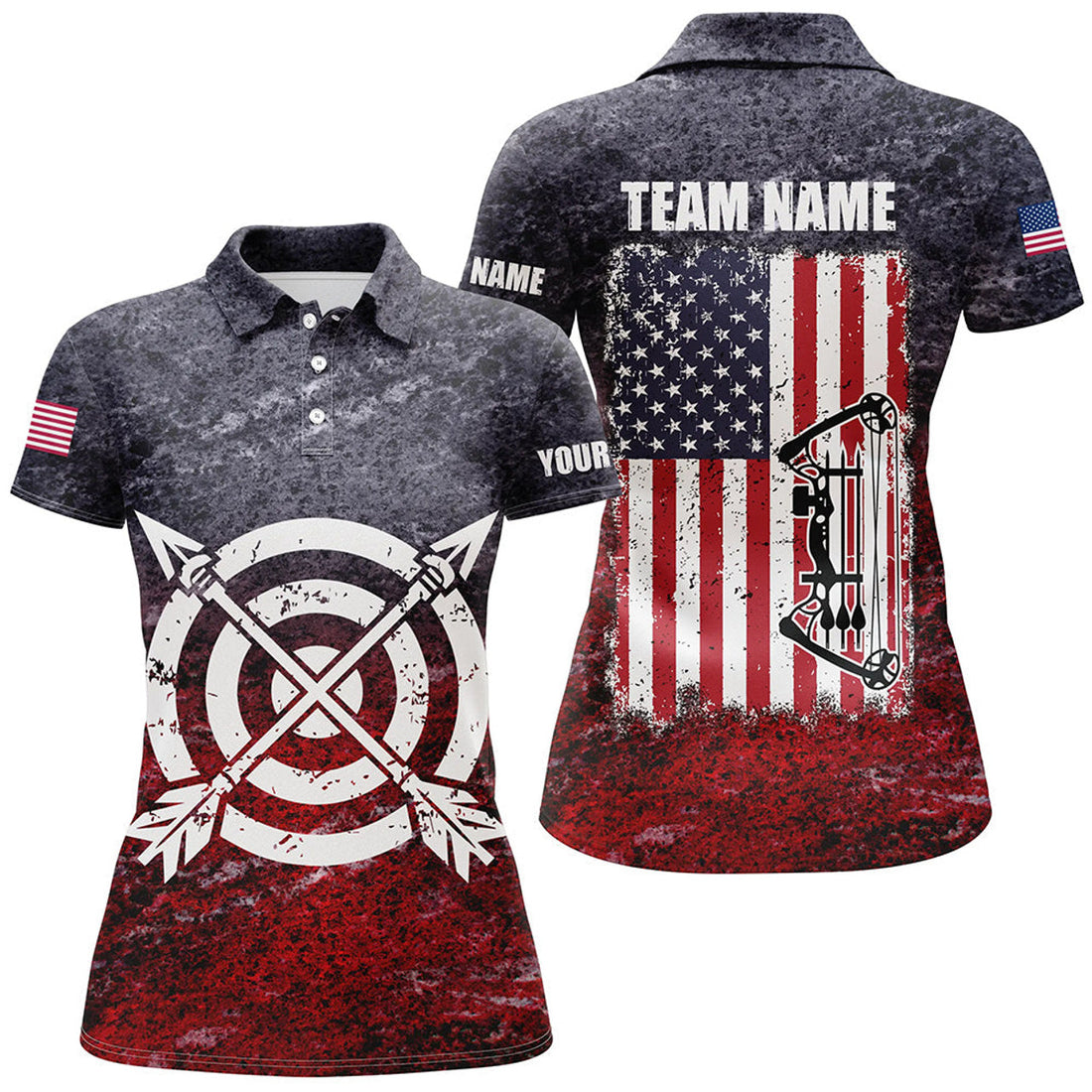 Custom Retro USA Flag Archery Patriotic US Archer Women's Polo Shirts S-5XL