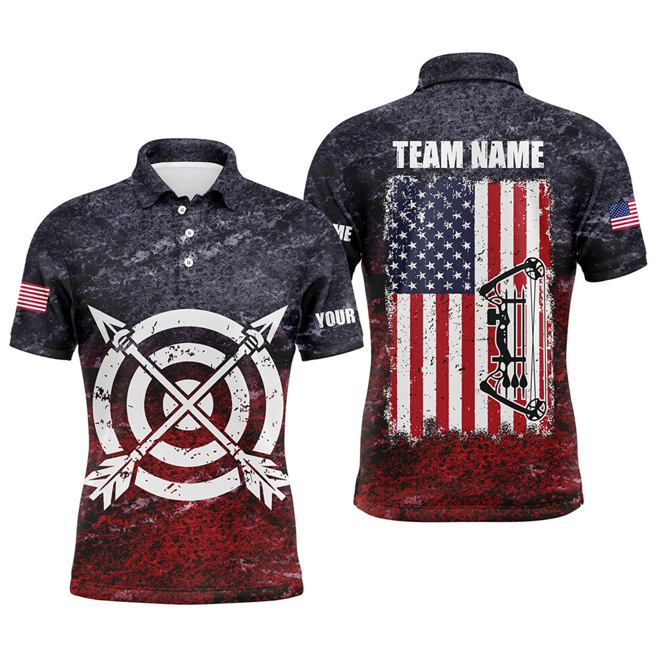 Personalized Retro USA Flag Archery Polo Shirt Men's Polo Shirt S-5XL