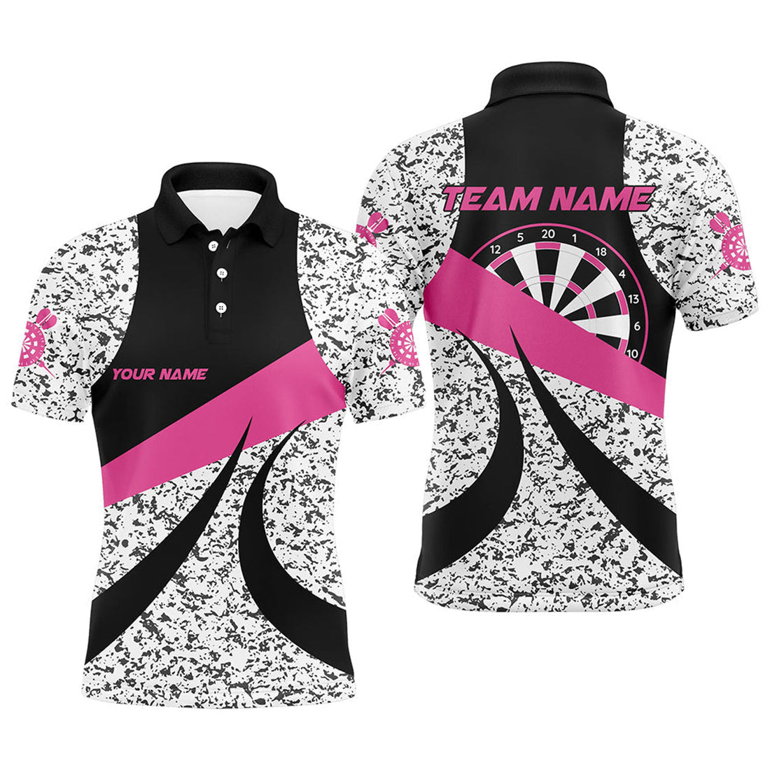 Personalized Grunge Pink Darts Men's Polo Shirt S-5XL