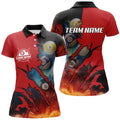 Custom Name Red Billiard Fire 3D Pool Player Design Women's Polo Shirts S-5XL