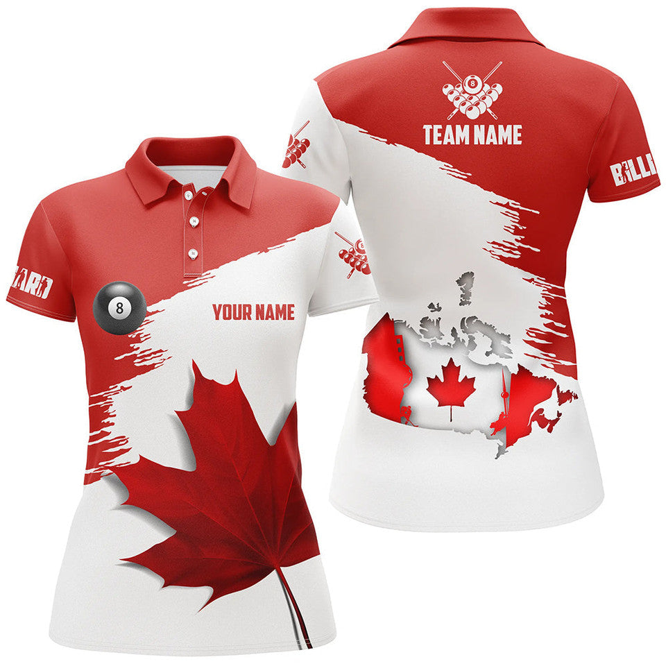 Custom Name Canada Leaf Billiard Shirt for Patriotic Women's Polo Shirts S-5XL