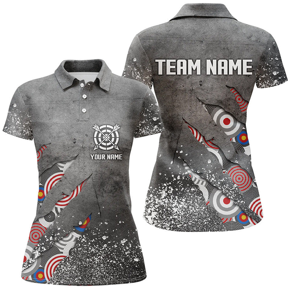 Custom Archery Target Pattern Grey Grunge with Team Name Women's Polo Shirts S-5XL