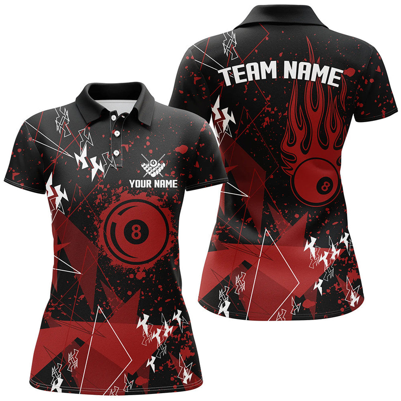 Custom Personalized Red Grunge Billiard for Pool Players Women Polo Shirts S-5XL