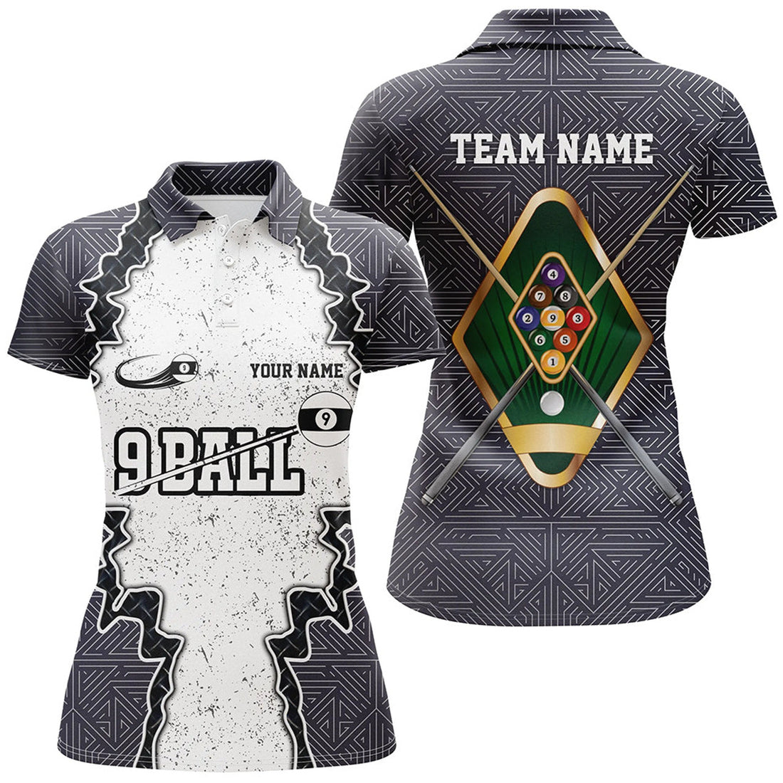 Custom Name Funny 9 Ball Pool Billiard Team Shirt Design Women's Polo Shirts S-5XL
