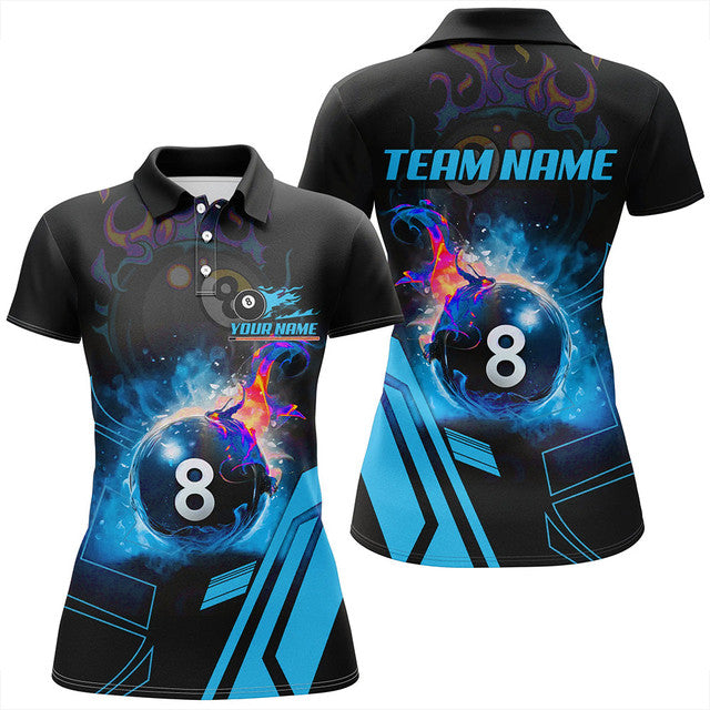Custom Billiard 8 Ball Flame 3D Print Pool Team Shirts Women's Polo Shirts S-5XL