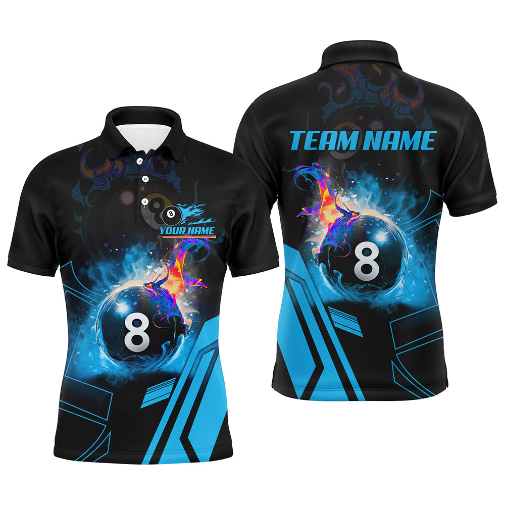 Billiard 8 Ball Flame Blue 3D Printed Custom Pool Team Men's Polo Shirt S-5XL