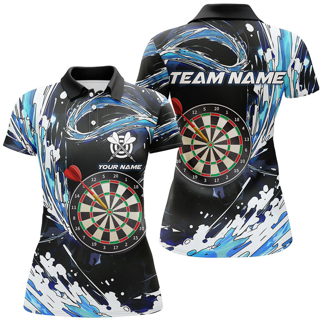 Custom Blue Waves 3D Dart Board Polo Shirts for Women S-5XL