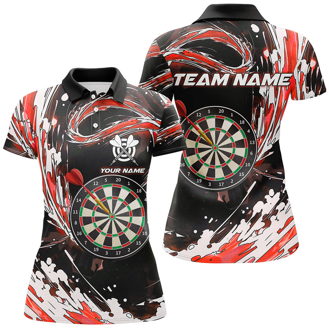 Personalized Red Waves 3D Dart Board Polo Dart Women's Polo Shirts S-5XL